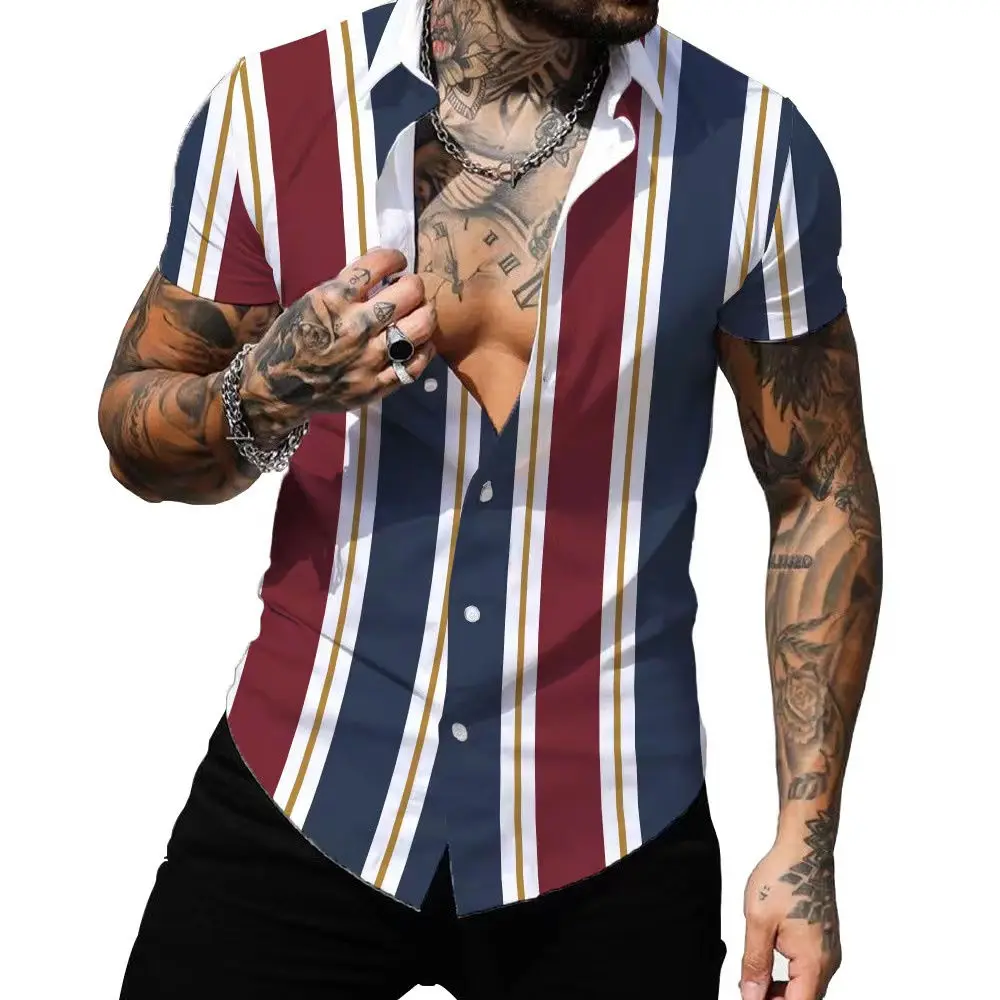 

Men's Shirt Summer Hawaiian Fashion Striped Sexy Printed Shirts for Male Casual Tee T-Shirt Men Clothing Oversized Camisa Tops