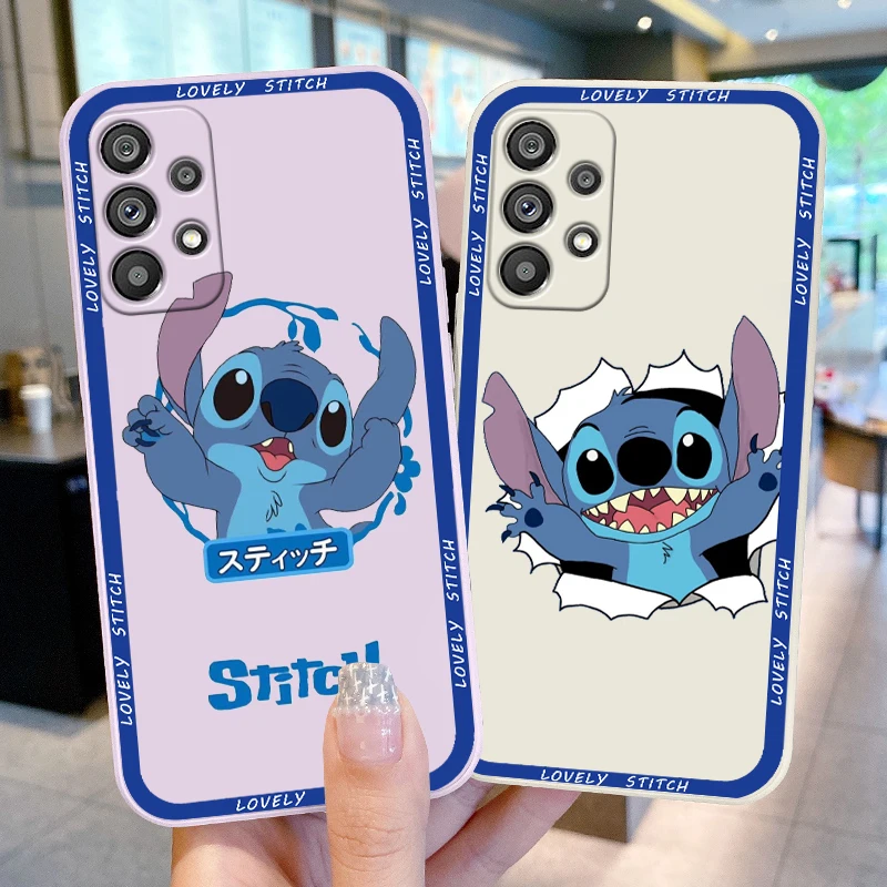 

Phone Case For Samsung Galaxy A73 A53 A33 A52 A32 A22 A71 A51 A21S A03S A50 5G Disney Stitch Art Cartoon Liquid Rope Cover