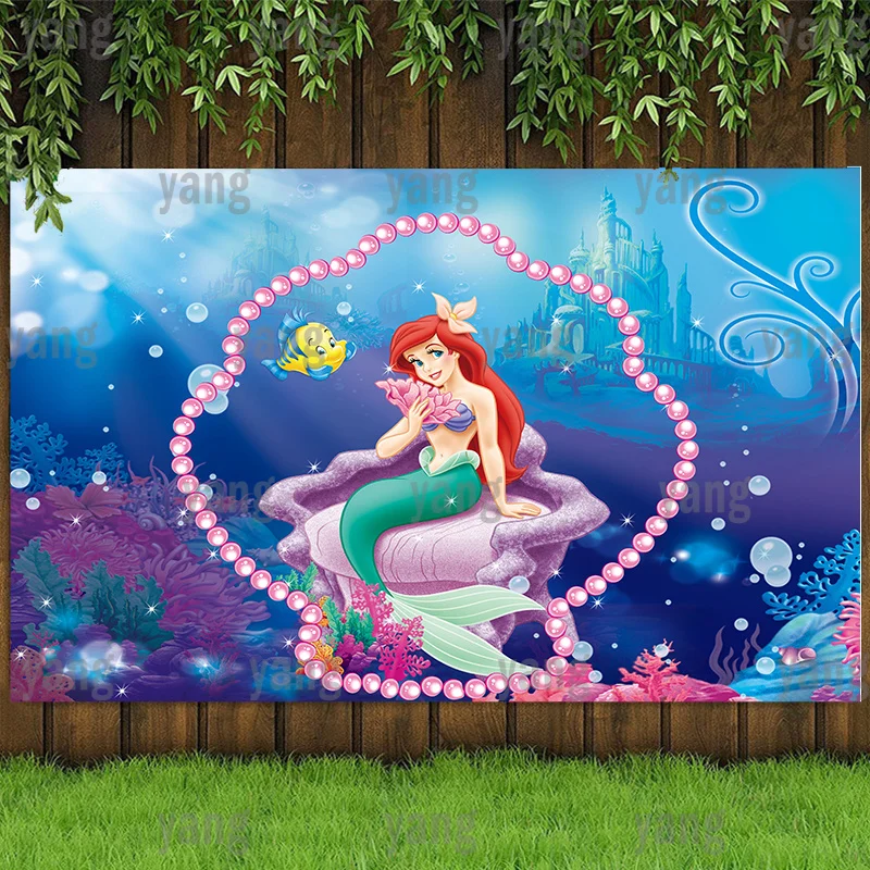 

Розовая Русалочка Ариэль принцесса Disney Свадебный замок пузырьковый подводный фон для девочек День Рождения Вечеринка баннер для будущей мамы