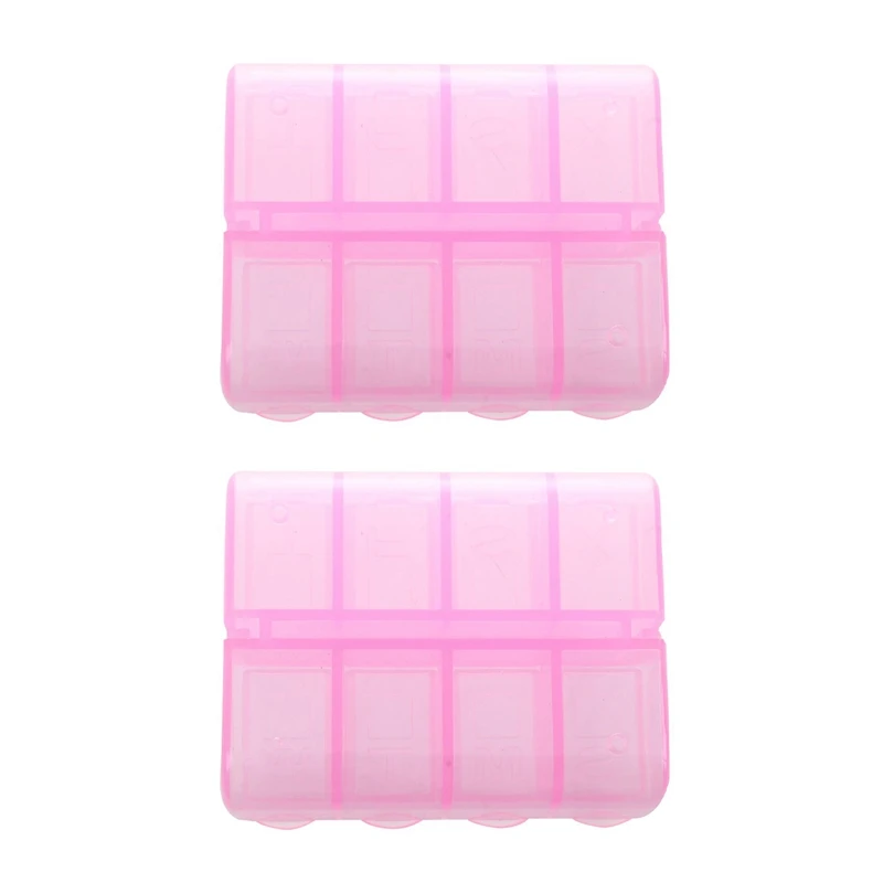 

2X Plastic Rectangle 8 Compartments 7 Days Medicine Pill Box Pink
