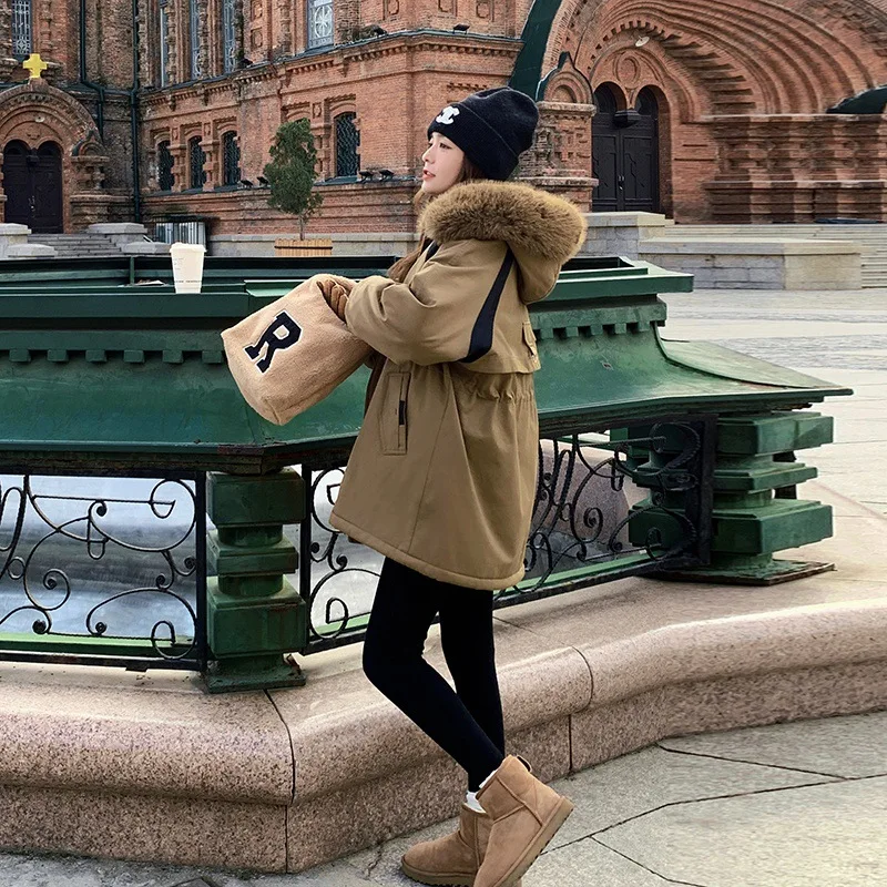 Pai Overcome Women's Winter Medium length Casual Large Fur Collar Plush Thickened Coat