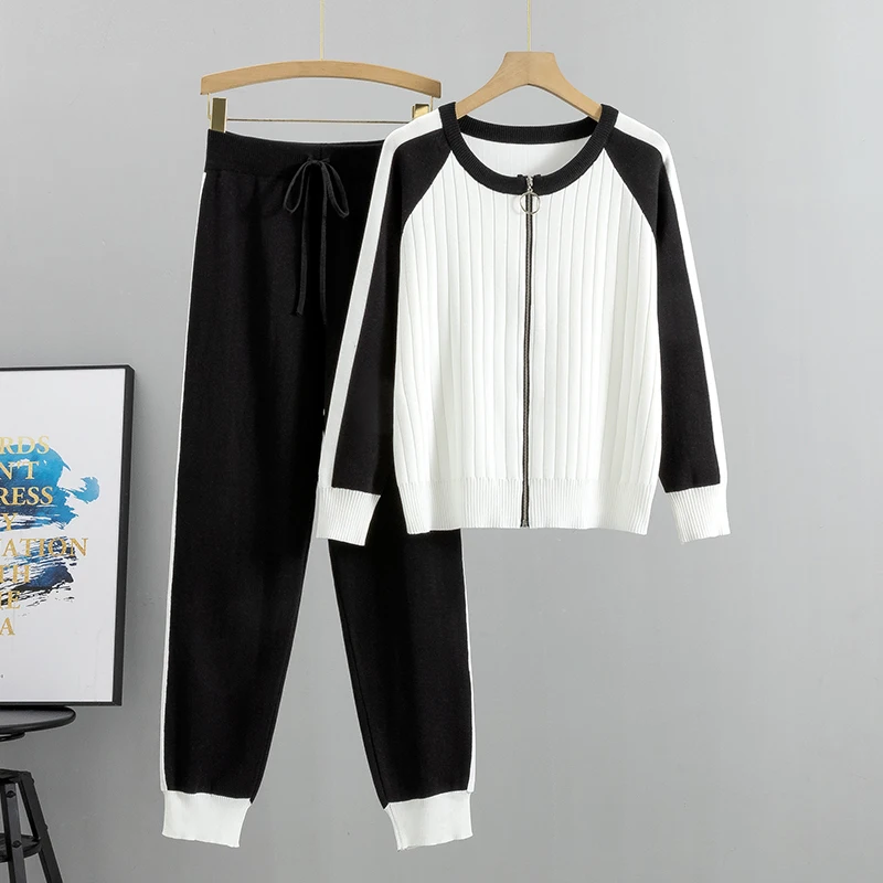 

Spring and autumn knitted cardigan coat + Harlan pants two piece sets womens outifits fashion temperament small girl young style
