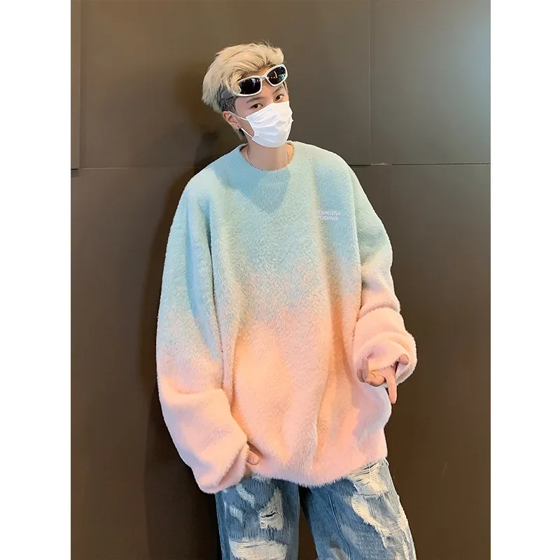 Градиентный жаккардовый свитер с круглым вырезом для мужчин мягкий эластичный