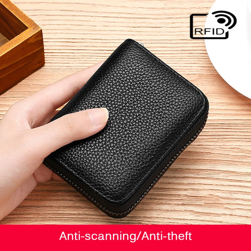 

Slots 20 Genuine Leather Card Holder Unisex Cowhide Bags For Business Credit ID s Driving License RFID Anti-scanning