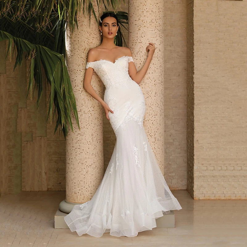 

Princess Mermaid Wedding Dresses Off The Shoulder Applique Bridal Dress White Customize To Measures Elegant Robe De Mariee