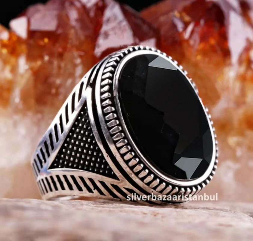 Black zircon diamond set men's Amazon gem Vintage Ring