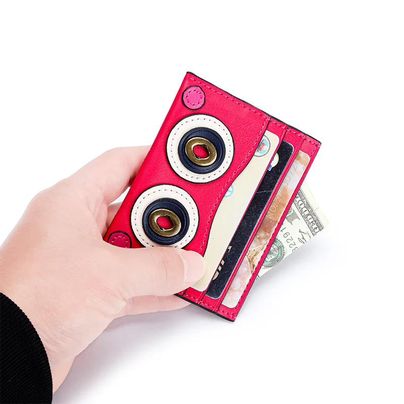 Genuine Leather Cute Coin Wallet Card Holder Bag Students Cowhide ID Credit Bank Business Clip Case Purse For Men Women