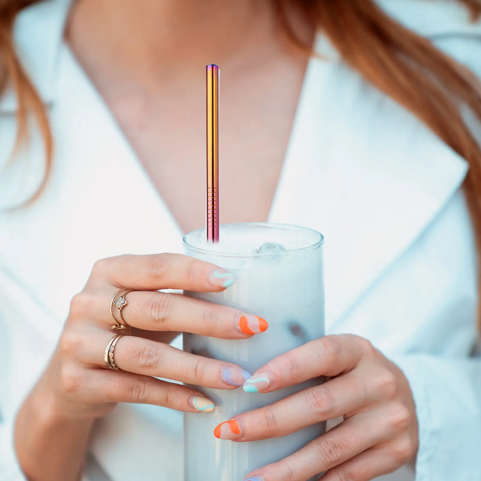 

Стеклянная солома, искусственные прямые радужные цветные соломинки из нержавеющей стали для семейных торжеств, кемпинга