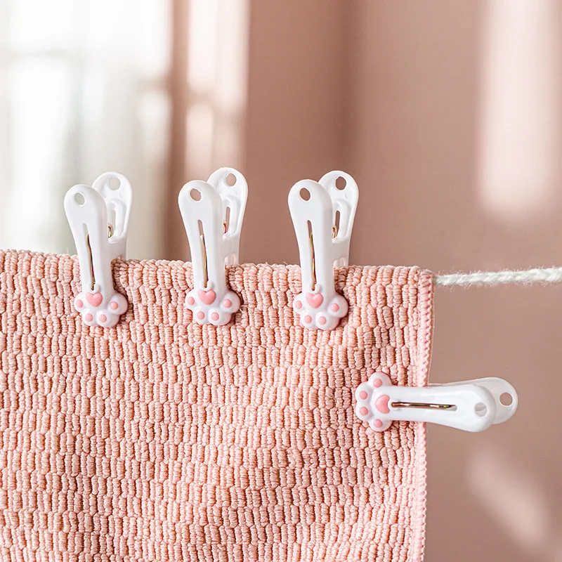 

12Pcs Cute Cat Claw Clothes Clip Clothespin Plastic Underwear Towel Socks Fixed Windproof Household Laundry Storage Supplies JJ