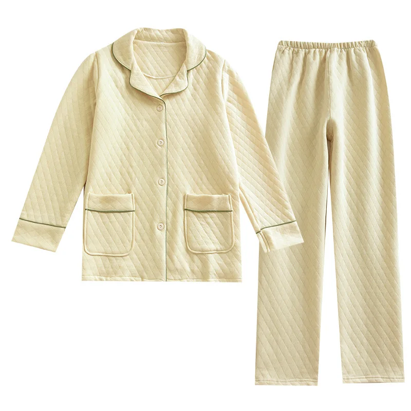 Warm Couple Pajamas Three-Layer Quilted Autumn Winter Sleepwear Set Thicken Air Cotton Casual Men's Home Clothes Women Pijamas