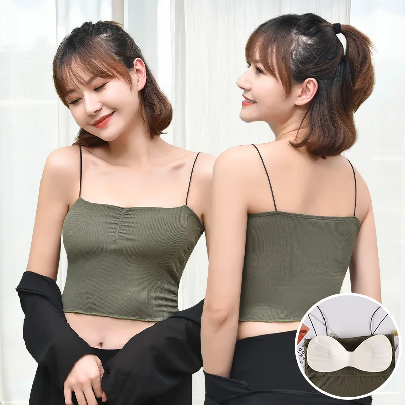 

Women Sexy Sleeveless Tank Crop Tops Strapless Lingerie Female Padded Underwear Camisole with Built In Bra Summer Tank Tops