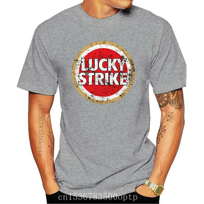 

Camiseta desgastada con Logo de cigarrillos Lucky Strike para hombre, camiseta a la moda, nueva