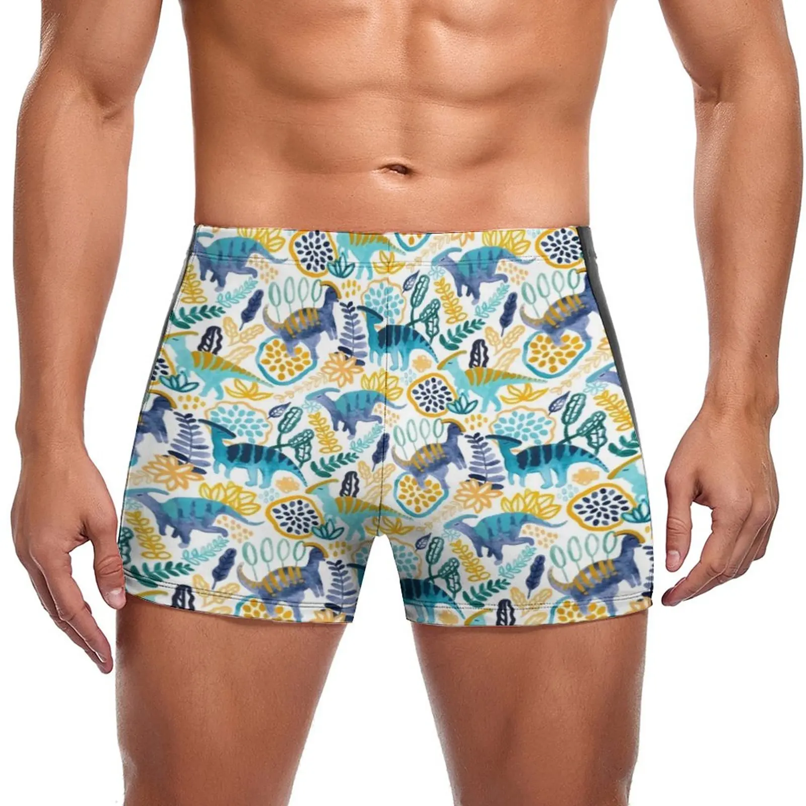 

Cartoon Dinosaurs Gouache Swimming Trunks Cute Watercolor Animal Durable Fashion Swim Boxers Large Size Pool Man Swimwear