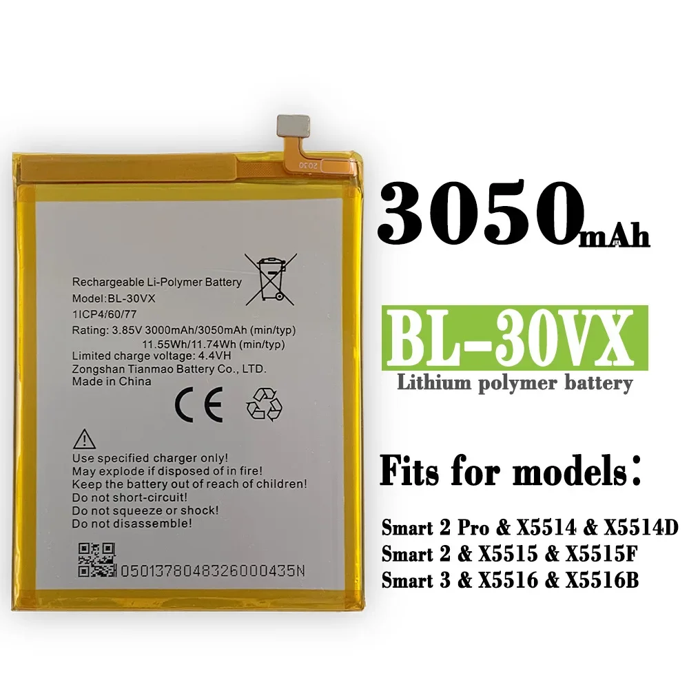100% BL-30VX Высококачественная сменная батарея для Infinix X5514 Smart2 3 Pro X5515 X5516 X5516B, новая встроенная батарея