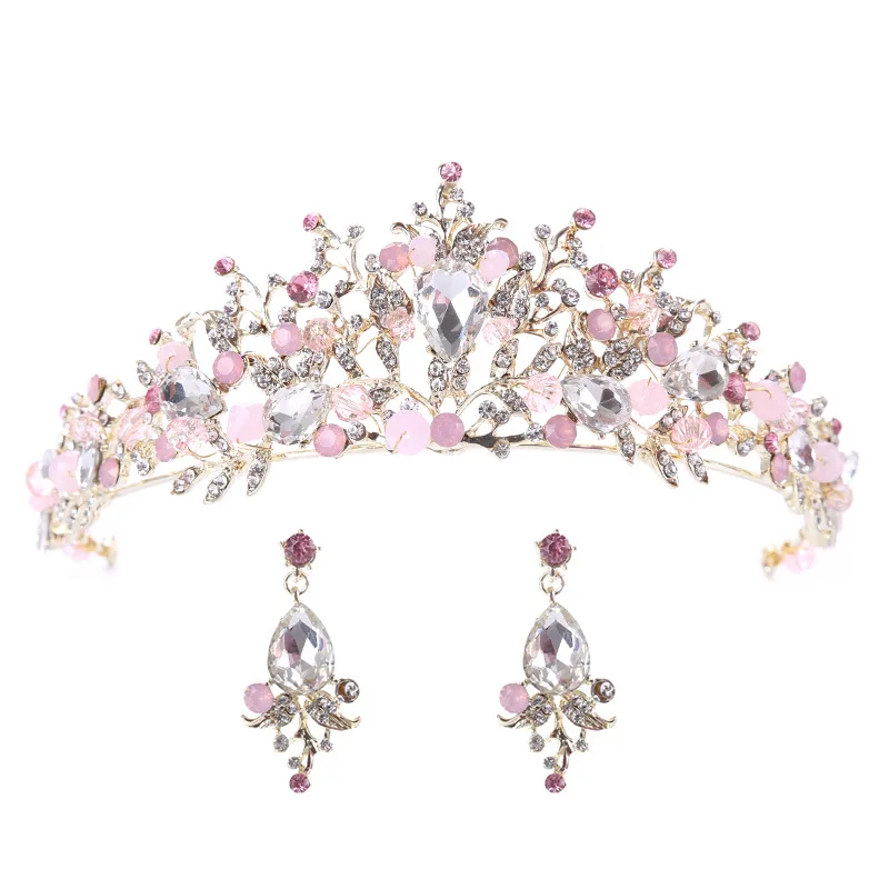 

Pink Crystal Crown Bridal Princess Crown Wedding Accessories