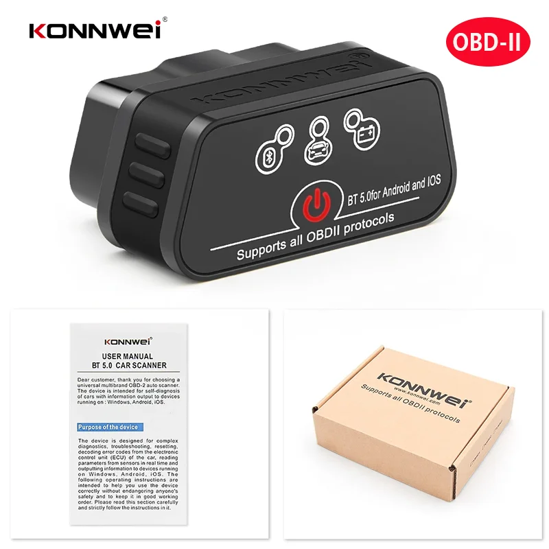 

Новый KONNWEI KW901 ELM327 V1.5 Bluetooth5.0, автомобильный сканер OBD2, Android/IOS, автомобильный диагностический инструмент, считыватель кодов, pk Vgate ICAR2