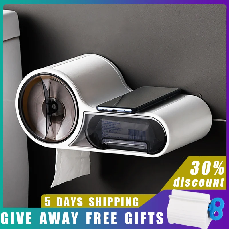 

Baffect Bathroom Toilet Paper Holder Paper Tissue Box Plastic Toilet Dispenser Wall Mounted Roll Paper Storage Box Free Punching