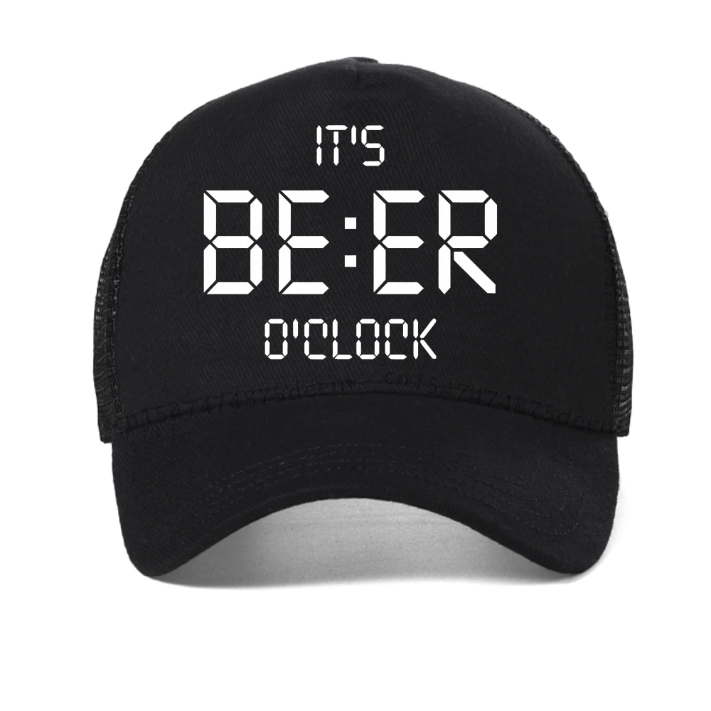 Фото Бейсбольная кепка с принтом It's Beer O'clock, летняя мужская и женская регулируемая сетчатая дышащая шляпа дальнобойщика, модная шляпа Snapback в стиле Харадзюку №1