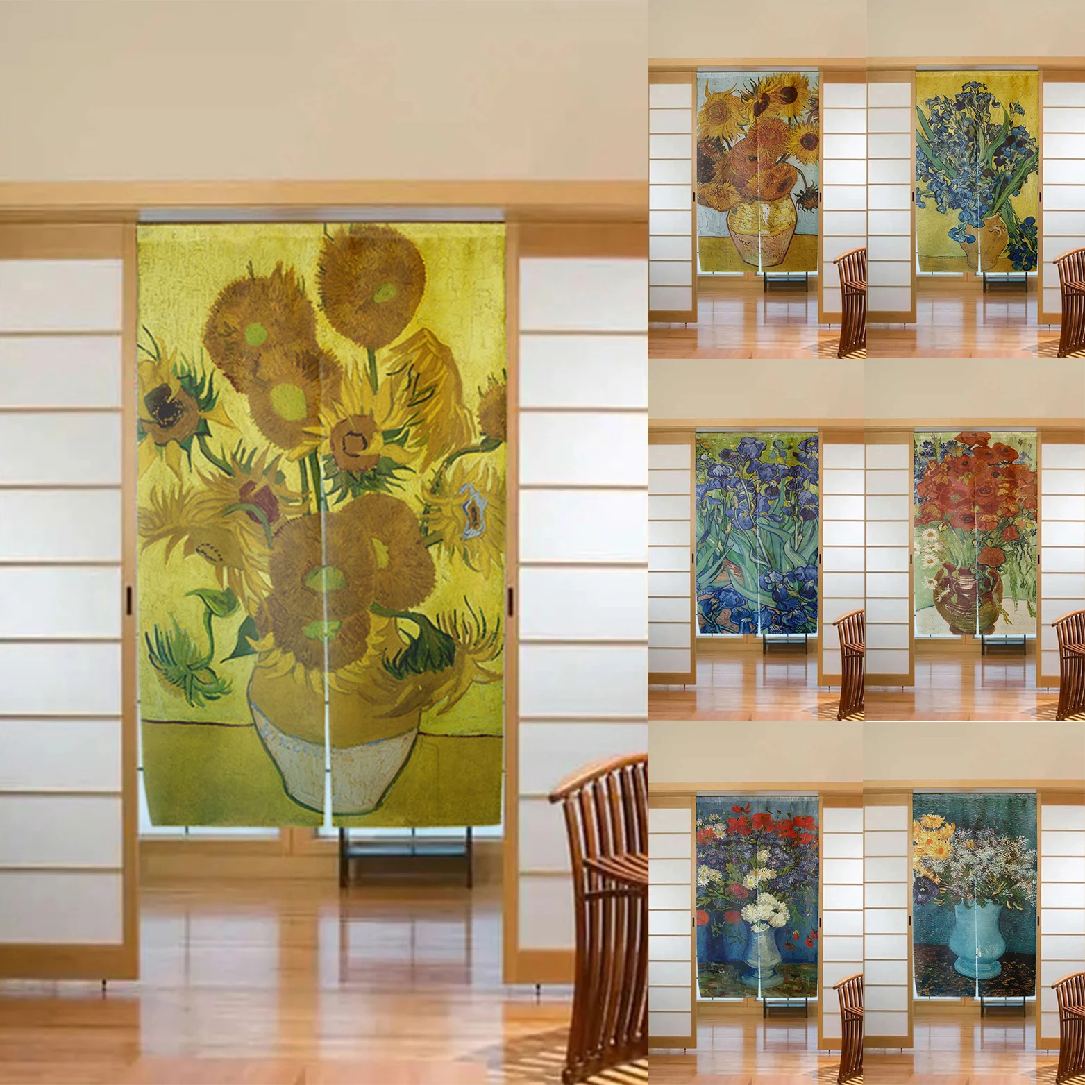 

Vintage Art Sunflower Iris Flower Door Curtain Van Gogh Oil Painting Noren Living Room Bedroom Study Kitchen Partition Curtain