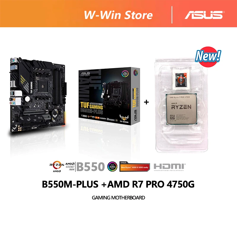 

Новый комплект материнской платы AMD Ryzen 7 PRO 4750G R7 4750G + ASUS TUF GAMING B550M PLUS Micro-ATX B550M, DDR4, без охладителя