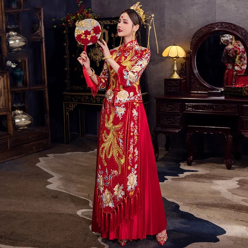 Восточная потрясающая одежда винтажное свадебное платье Чонсам с вышивкой