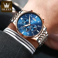 olevs waterproof multifunctional high quality watches for men stainless steel strap fashion quartz men wristwatch luminous