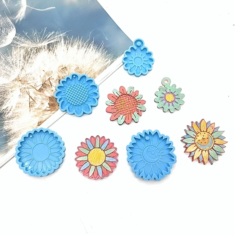 

4Pcs/set Flower Keychain Mold Sunflower Resin Molds Sunflower Moon Silicone Mold with Hole for DIY Keychain Making