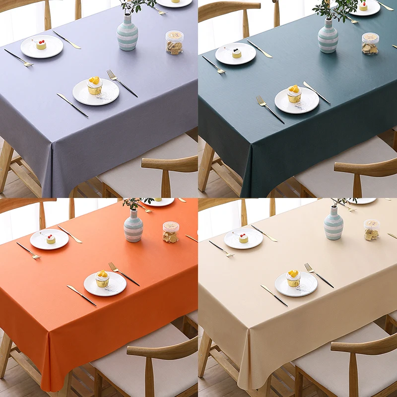 

Solid color tablecloth waterproof, oil resistant, scald resistant, and wash free fabric tea tablecloth PVC rectangular