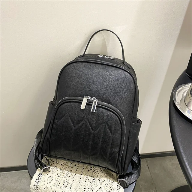 

2023 New Solid Colour Retro Large Backpack Women PU Leather Rucksack Women's Knapsack Travel Backpacks Shoulder School Bags Sac
