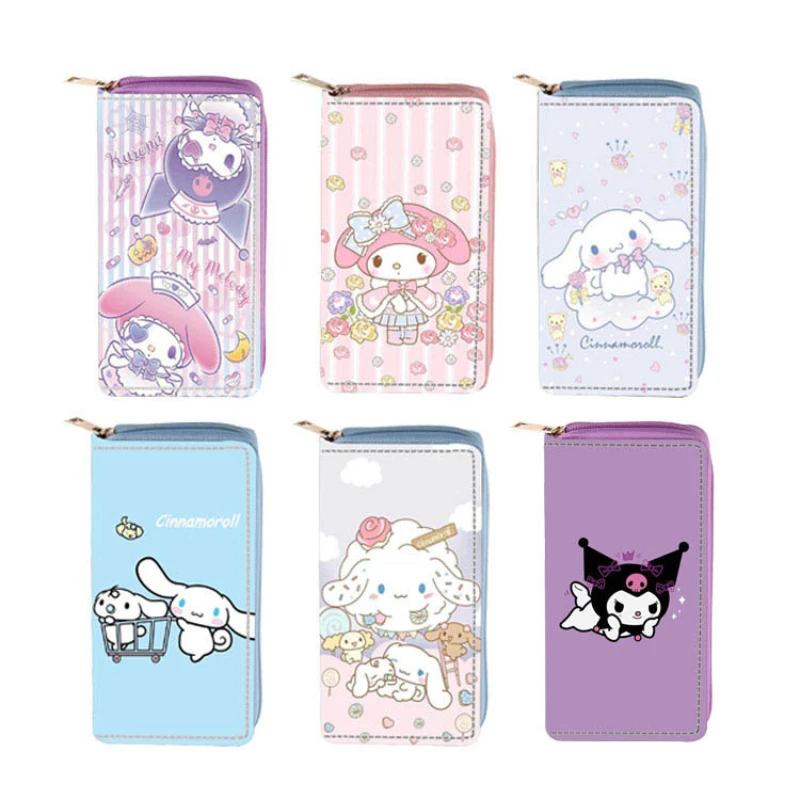 

Kawaii Sanrio Anime Kuromi My Melody PU Zipper Cinnamoroll Cute Cartoon Large Capacity Sweet Style Purse for Girls