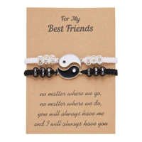 tai chi yin yang couple bracelets for woman men black white alloy pendant adjustable braid chain bracelet lover jewelry gift