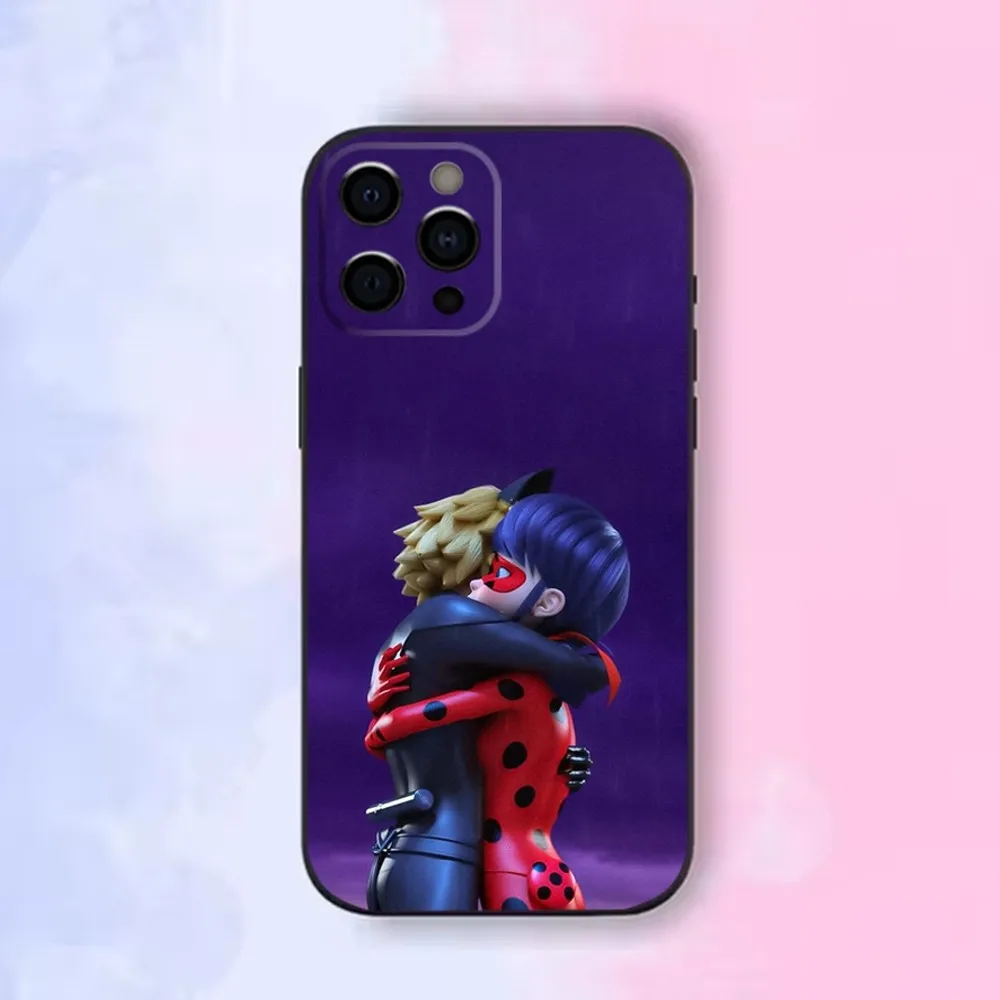 Cat Noir Phone Case For iPhone16 15 14 13 12 Mini 11 Pro XR X XS MAX 7 8 Plus L-LadybugES-S Silicone Cover Soft Black