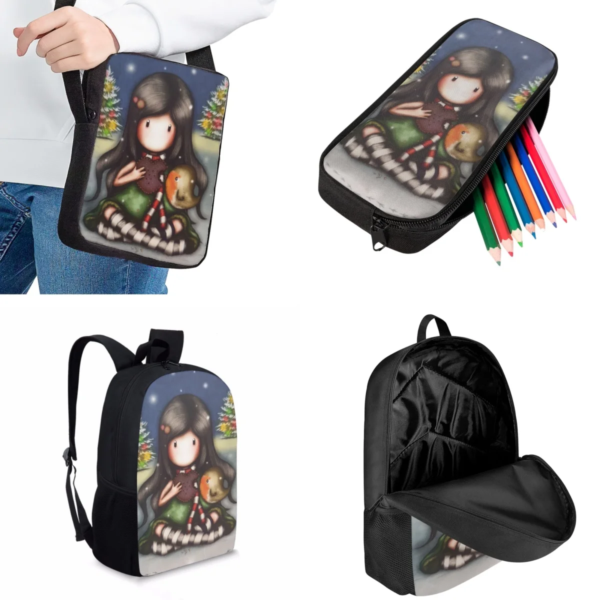 Jackherelook Kawaii Girl Cartoon Pattern Fashion Kids Schoolbags Set of 3 Casual Daily Travel Backpacks For Girls Children Gift