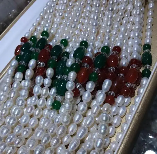 Женское Ожерелье из натурального белого пресноводного жемчуга с агатом 7-8 мм