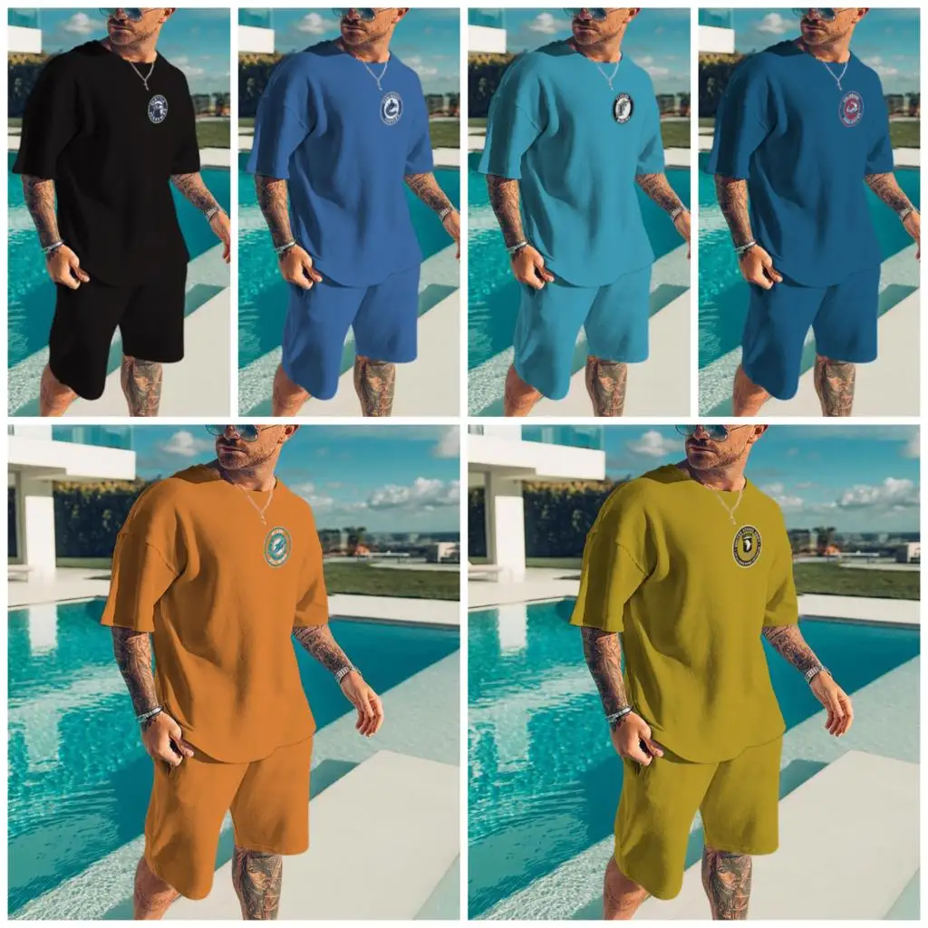 

Summer Mens Loose Short Sleeve T Shirt 2 Piece Sets 3D Print O Neck Tracksuit Vintage Oversized Tshirts Fashion Clothes For Men