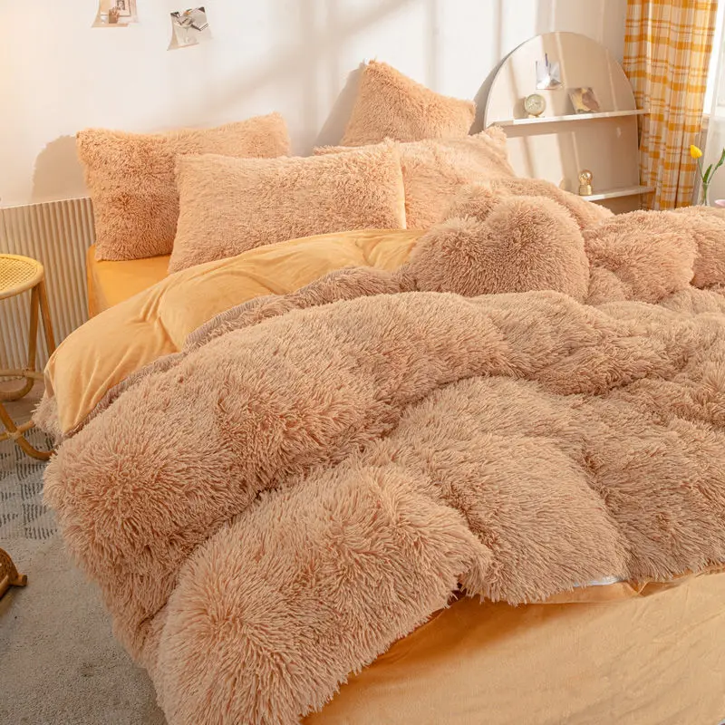 

Luxury 1Pcs Super Shaggy Soft Coral Fleece Warm Cozy Bedding Set Mink Velvet Duvet Cover Quilt Cover Set Bedspread Blanket
