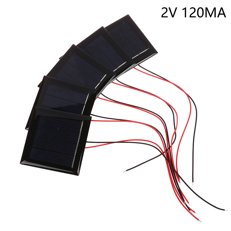 

5pcs Micro Solar Board Photovoltaic 2V120MA Solar Cells With Wires Solars Epoxy Plate DIY Projects Toys 54x54mm