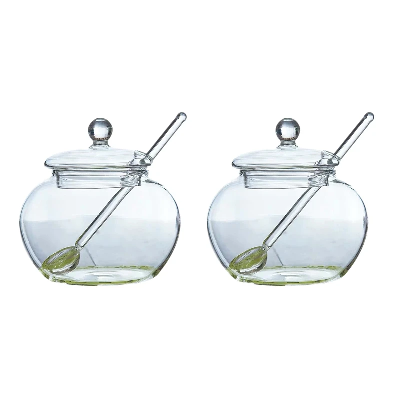 

2X Glass Jar Sugar Cookie Bowl With Lid Spoon Transparent Candy Home Kitchen Storage