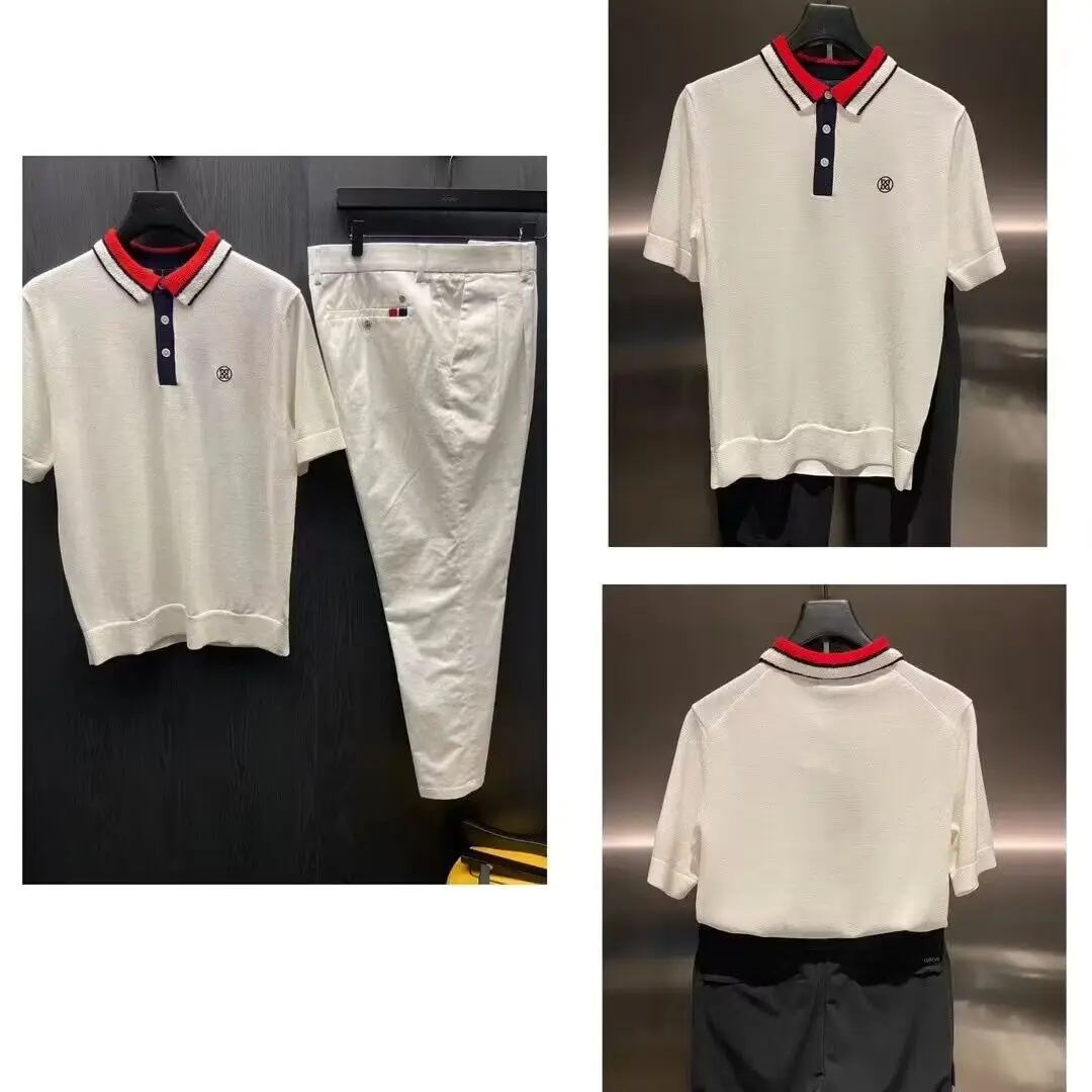 

Golf men's knitted lapel breathable short sleeve shirt top Golf casual