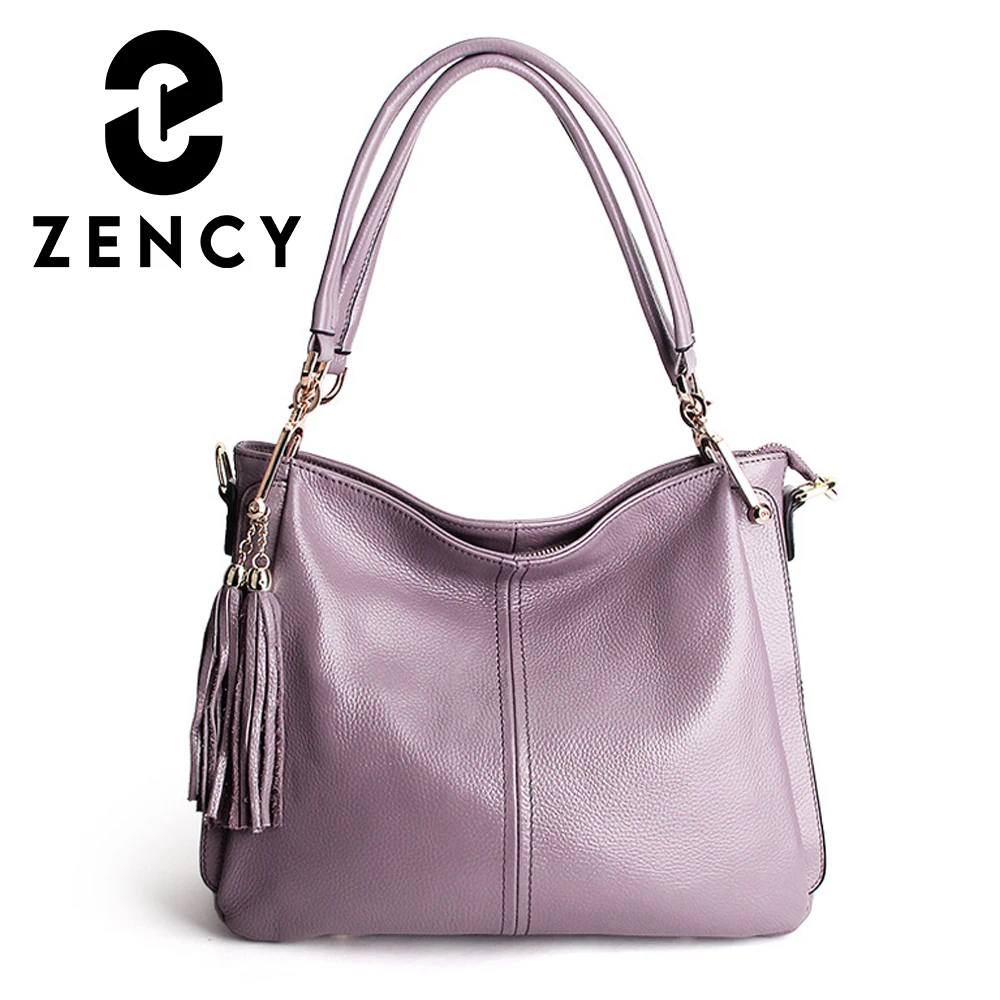 

Zency Tassel Women Shoulder Bag 100% Genuine Leather Handbag Elegant Crossbody Bags Ladies Messenger Purse Hobos Grey Black
