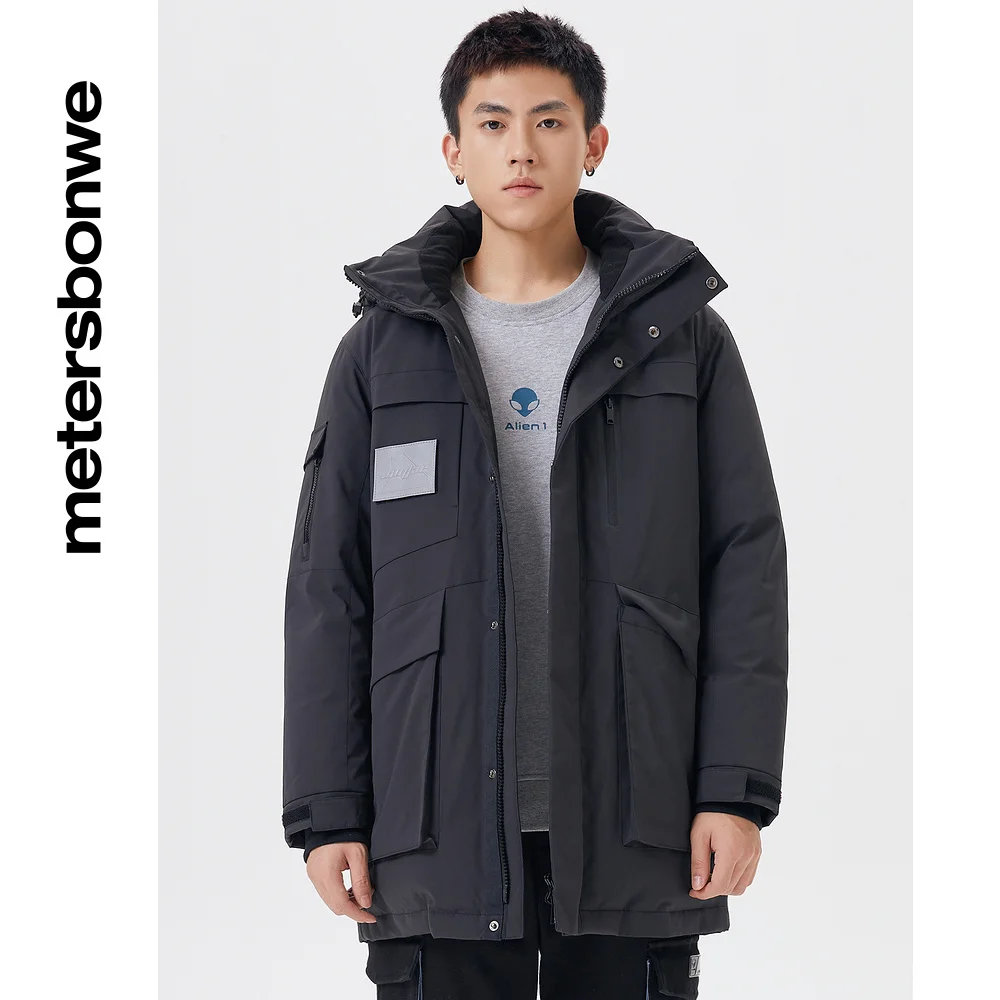 Metersbonwe Hooded Long Down Jacket Men Winter Warm Coat in Multiple Bags Anti-snow Down Coat Male Brand Outerwear Christmas Red