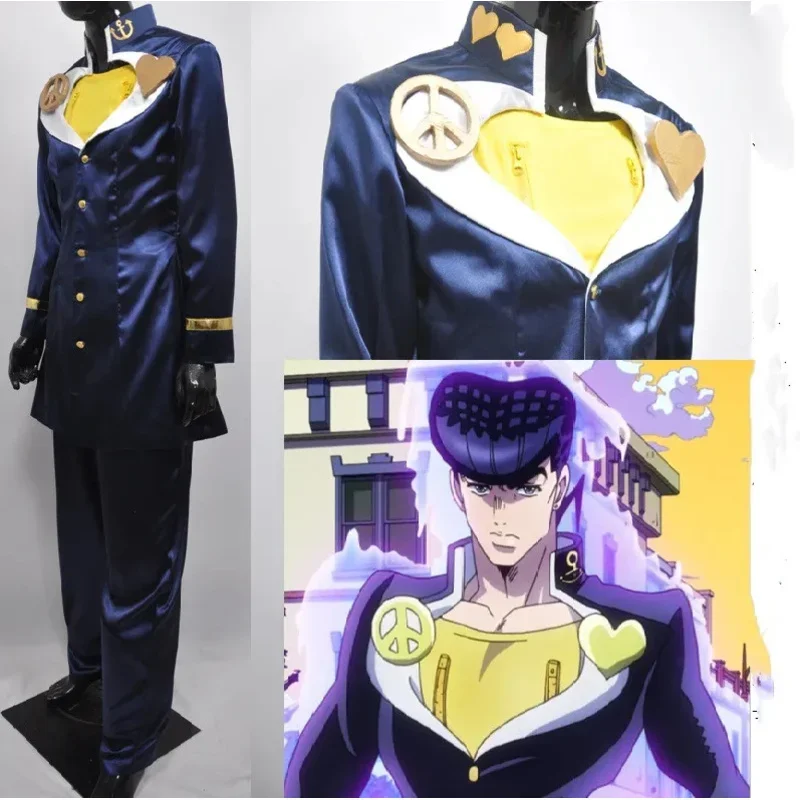 Аниме Bizarre Adventure Josuke Higashikata Косплей Костюм Синий Униформа Вечеринка Карнавал
