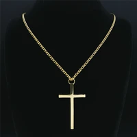 fashion stainless steel cross chain necklaces for women gold color long necklaces jewelry bijoux n7004s08