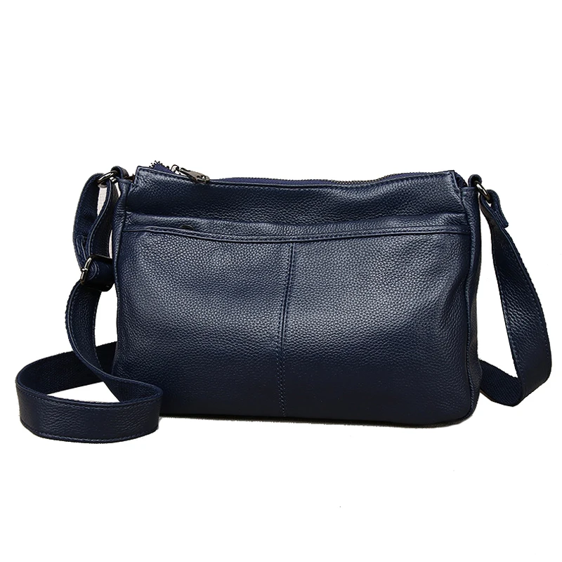 3 отделения на молнии Повседневная сумка-мессенджер 100% натуральная кожа женская