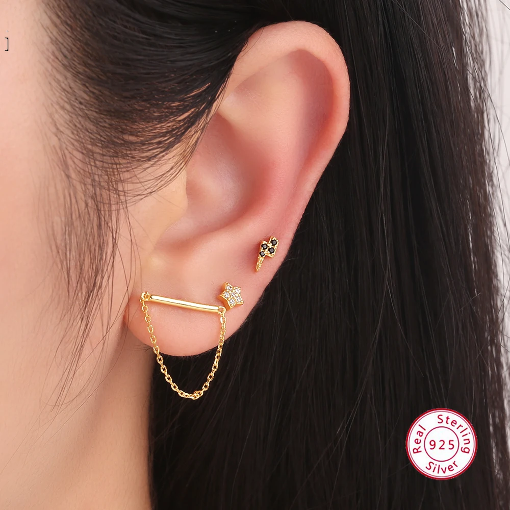 

Dowi S925 Sterling Silver Long Tassel Chain Earrings Piercing Stud Earring for Women's Allergy Prevention Ear Jewelry