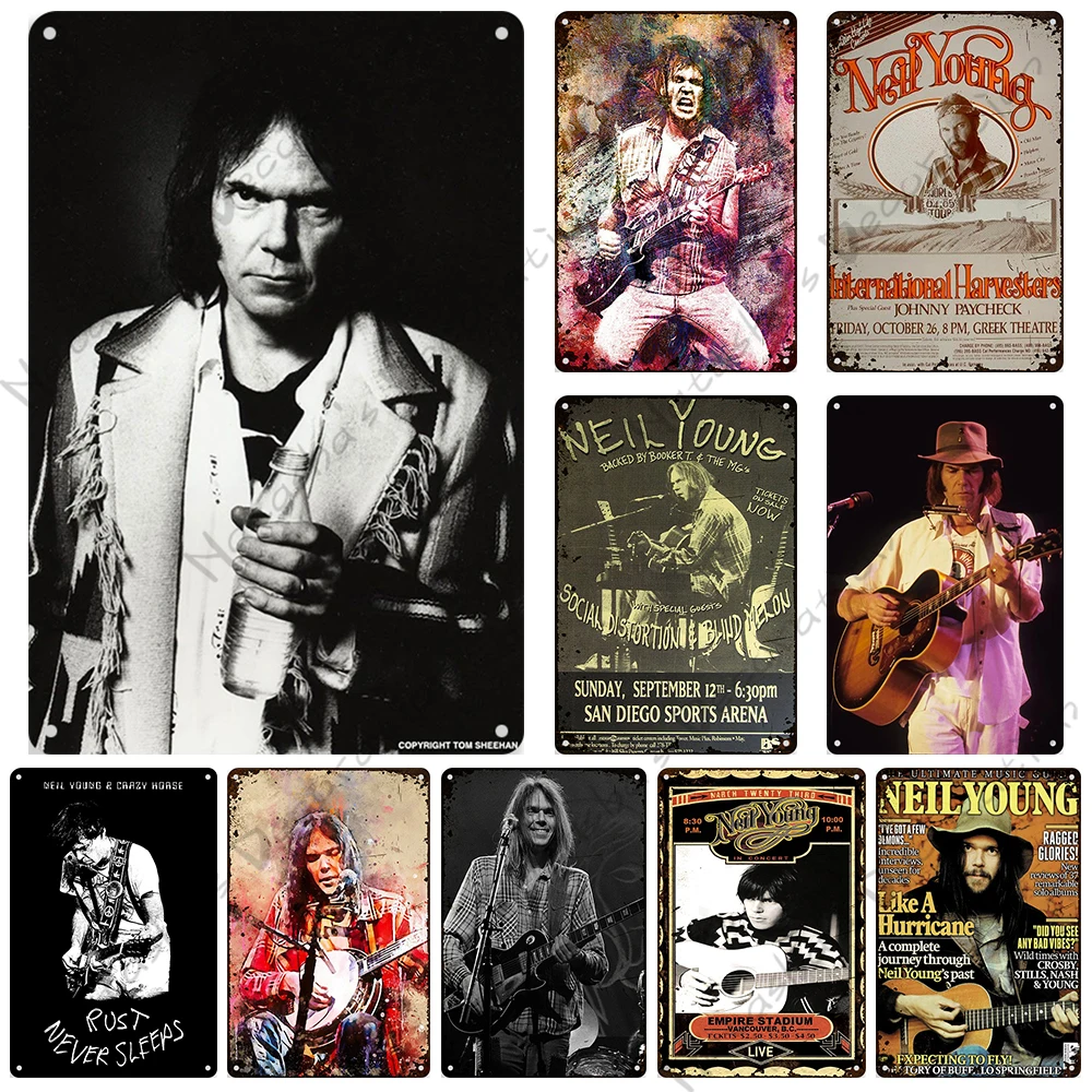 Декоративный плакат Нейл Young в стиле ретро, настенная металлическая тарелка в стиле народного клуба, каменная музыка, мужская пещера, декор для стен в паб, кафе, бар, дома, клуба