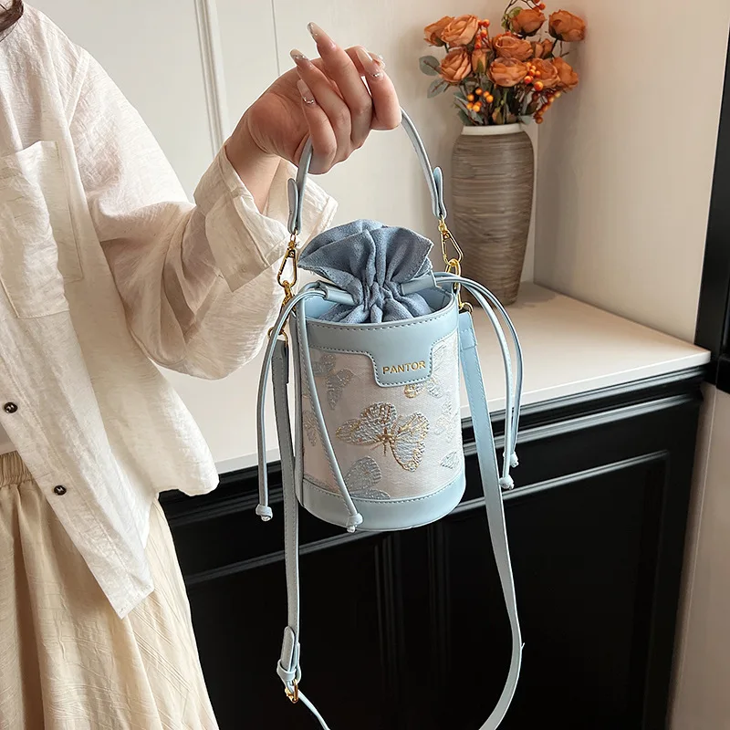 Женская сумка-ведро ручной работы WBS черная сумка через плечо из