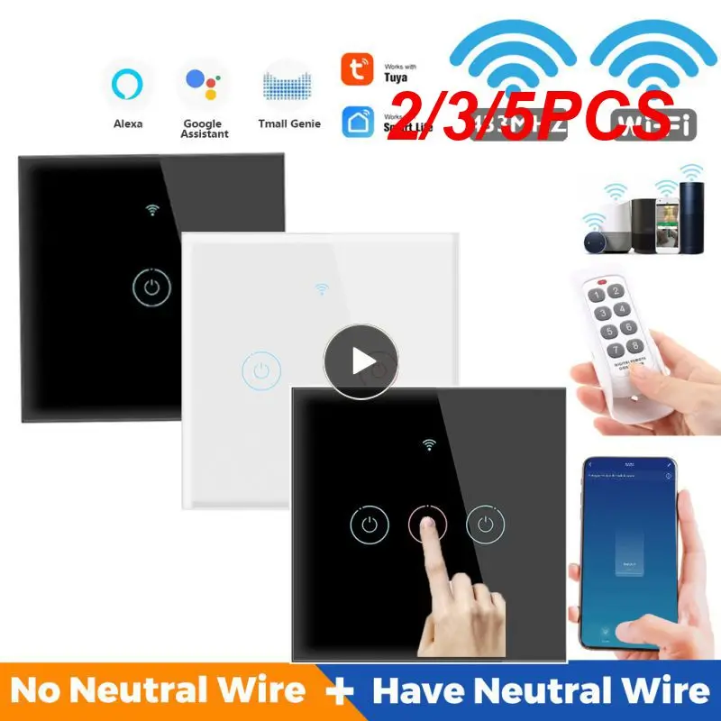 

2/3/5PCS Tuya Neutral Switch Voice Control Single Flame Switch Switch Touch Control Four Control Methods The Smart Switch
