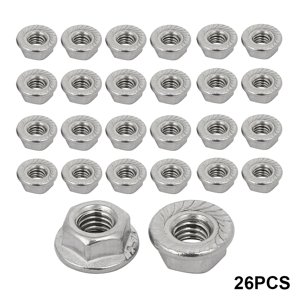

26pcs Heavy Duty Repair Replacement Stainless Steel Hex Flange Nut Home Thread Durable Serrated Hardware Fastener Super Tight