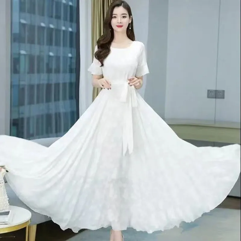 

Женское жаккардовое платье, белое платье из ледяного шелка с завышенной талией в богемном стиле, 2023